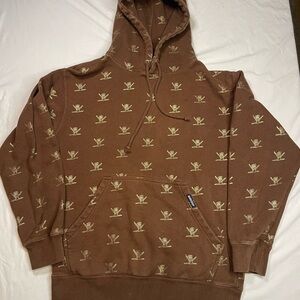 SHREDDY Brown Graphic Print Fleece Pullover Hoodie Size S
